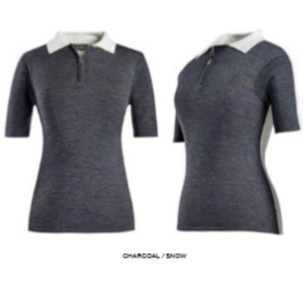 G/Fore Two Tone Merino Wool Zip Polo Colorblock Sweater Top $195 Charcoal Snow